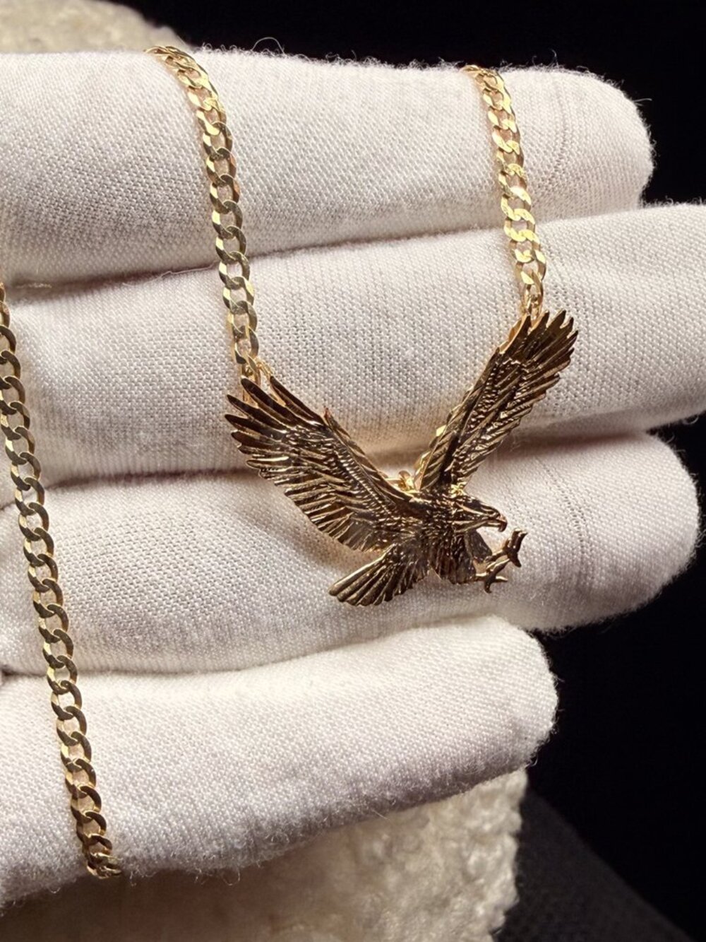 14K Yellow Gold Eagle Pendant with Yellow Gold 2.7mm Cuban Chain - 16 inch